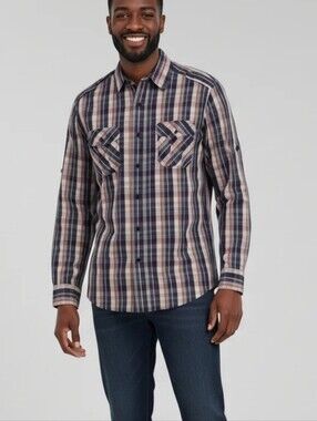 Paper denim‎ and cloth plaid button down shirt men's size large